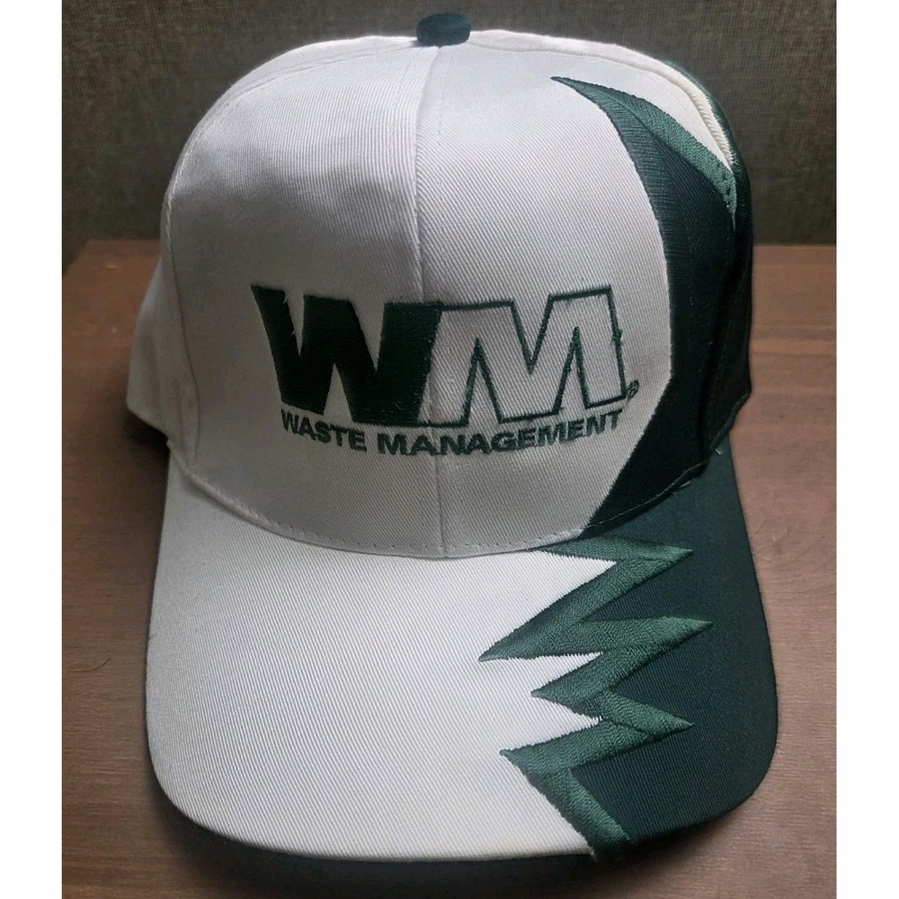 Vintage WM Waste Management Sharktooth Strapback Green White RARE